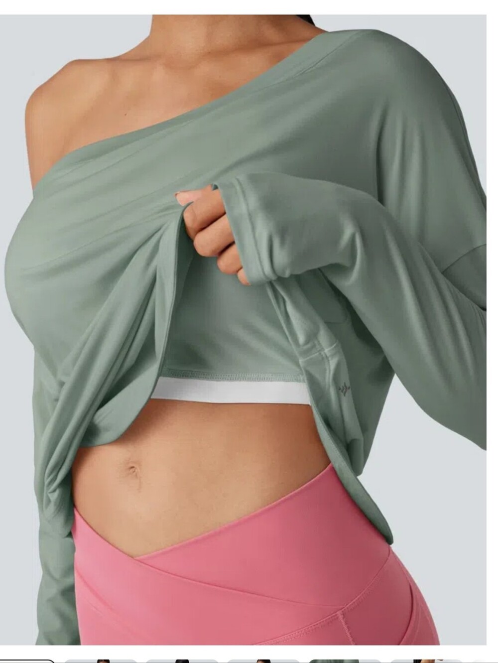 Halara One Shoulder Long Sleeve Thumb Hole High Low Shirt Built In Bra XS - Picture 13 of 13
